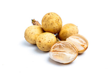 Lansium parasiticum. Langsat fruit isolated on a white background