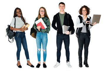 Students with books png sticker, transparent background