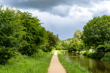 Canal in Cheshire with thunderstorm in distance