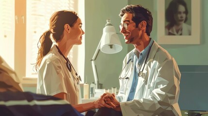 Fototapeta premium of a doctor and patient having a critical consultation moment revealing the diagnosis and planning the next steps in treatment and care together