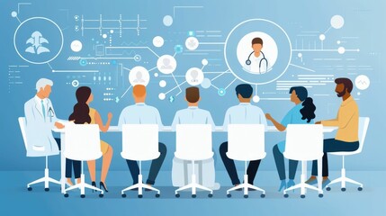 Medical Care Team Strategizing Complex Case Coordination in Digital Doctors Nurses and Staff Collaborating on Patient Treatment Planning and Innovative Solutions