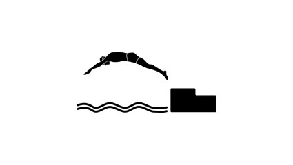 Swimmer jump, black isolated silhouette