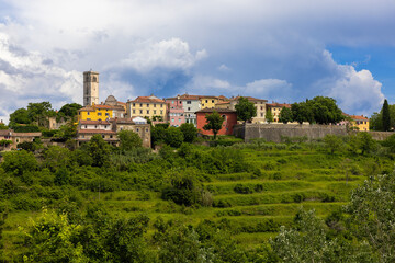 Aerial view of Oprtalj town in Istra, Croatia