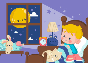 Bedtime illustration in flat cartoon style