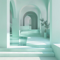 Fototapeta premium Peaceful turquoise 3D rendering, perfect for serene architectural designs.