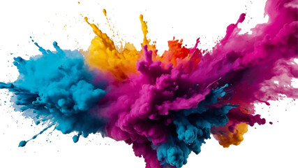 Multicolor powder explosion on White background. Colored cloud. Colorful dust explode. Paint Holi. colorful rainbow Holi paint color powder explosion with bright colors isolated white background.	