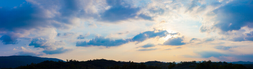 Stunning views of nature and mountains with colorful sunsets in a cloudy sky. Outdoor nature travel background. The world of beauty.
Natural panorama photography.