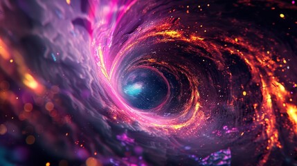 Obraz premium A swirling vortex of neon colors and glowing geometric shapes, background