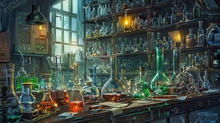 A science lab filled with science beakers in all shapes and sizes.