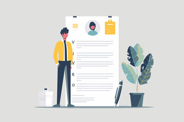 Resume Writing and Candidate CV Application Neubrutalism Tiny Person Concept. Human Resources Work with New Talent Search from Application and Motivation Letters Illustration.

