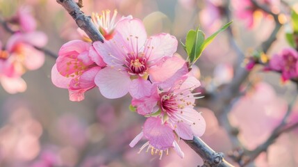 Blossoming of peaches in the early spring