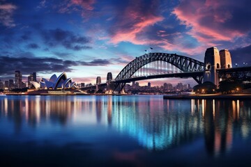 Naklejka premium Night over Sydney With the Harbor Bridge and Opera House