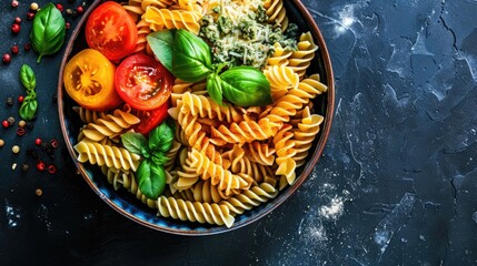Fototapeta premium Assorted Italian Pasta in a Bowl Top down View
