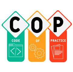 COP - Code Of Practice acronym. business concept background. vector illustration concept with keywords and icons. lettering illustration with icons for web banner, flyer