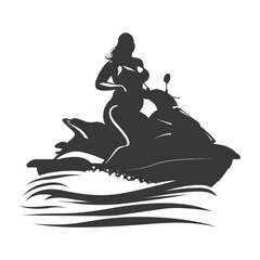 silhouette fat woman riding jet ski full body black color only