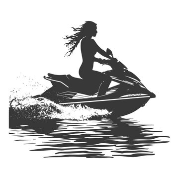 recommend clip art: silhouette fat woman riding jet ski full body black color only