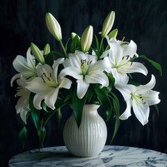 lilies in a vase dark background