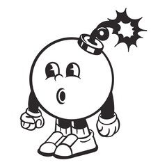 Bomb character png, retro illustration, transparent background