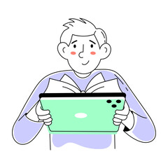 Online reading hand drawn mini illustration 