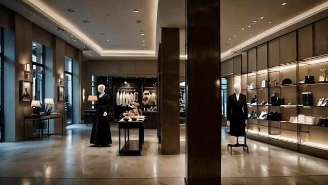 Modern Retail Store Interior with Mannequins and Display Cases
