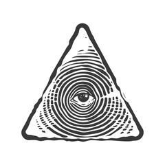 Woodcut Style: All-Seeing Eye Pyramid Icon