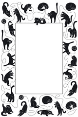Hand drawn cat silhouette frame