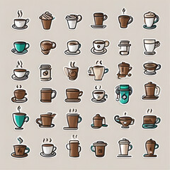 Fototapeta premium 36 coffee icons in various styles