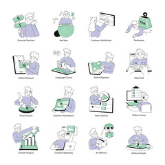 Pack of Digital Business Handling Doodle Mini Illustrations 

