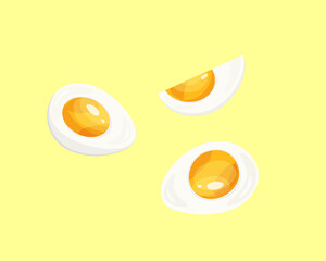 Hard-boiled sliced eggs set in flat style. Organic food. illustration of a chicken egg isolated on white background.