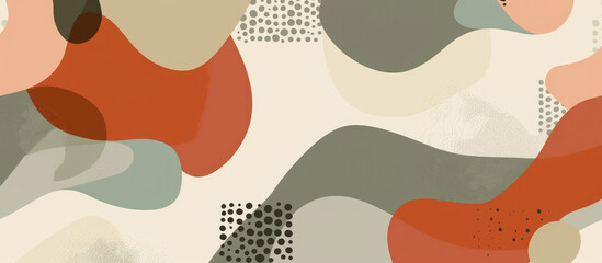 Fototapeta premium Abstract organic shapes and lines in an elegant, modern pattern with earthy tones of terracotta, beige, grey and brown on a light background