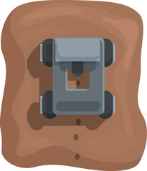 Flat design illustration of a gray cartoonstyle backpack on a simple brown backdrop