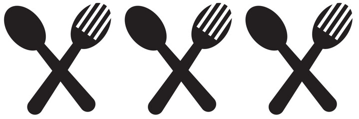 Silverware solid monochrome icon set. Fork, Spoon and Knife icons.