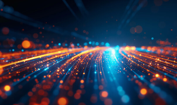 Futuristic Big data stream. Motion of digital data flow. Data transmission channel