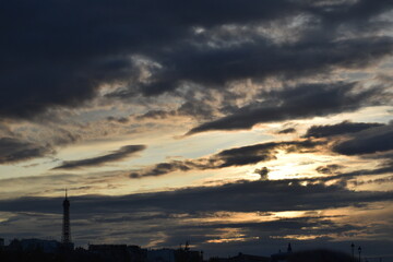 Parisian landscape at dusk, in France