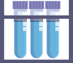 Flat design illustration of test tubes containing blue liquid in a laboratory rack