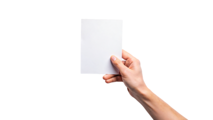 A hand holding a blank piece of paper, suitable for a message, advertisement, or presentation