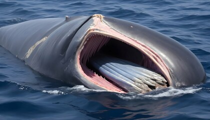 A Blue Whale With Its Mouth Closed Showing Its Ba