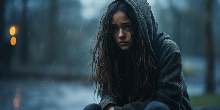 Portrait of an upset girl. homelessness,escape from home