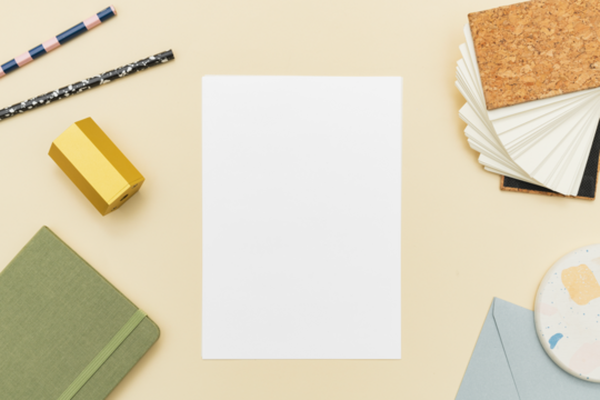 Paper png mockup with pastel stationery