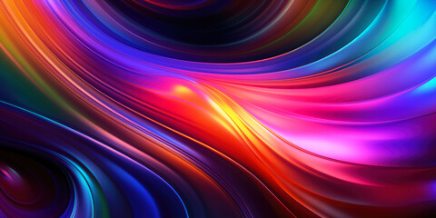3d abstract wallpaper. Liquid metal rainbow waves banner. Three dimensional rainbow colored swirls background
