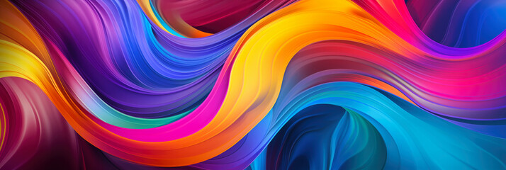 Obraz premium 3d abstract wallpaper. Liquid metal rainbow waves banner. Three dimensional rainbow colored swirls background