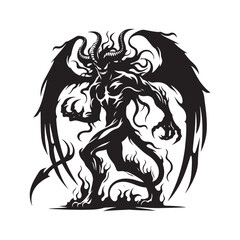 Striking demon silhouette featuring bold and dark lines for a dramatic effect - demon illustration
