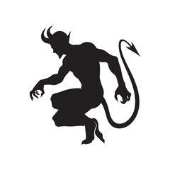 Demon silhouette with strong lines and haunting details, ideal for spooky themes - demon illustration
