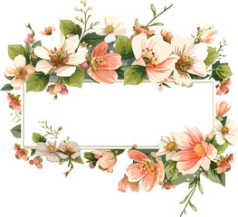 christmas frame with watercolor white and red flowers