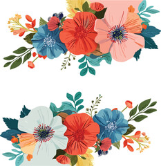 christmas frame with watercolor white and red flowers