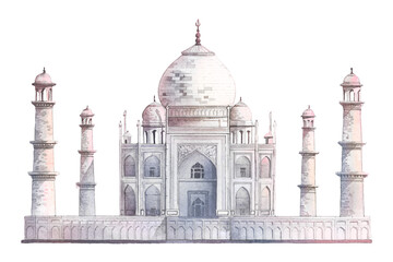 Taj Mahal png watercolor sticker, architecture illustration, transparent background