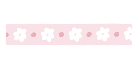 PNG pink washi tape, white floral pattern, stationery collage element, transparent background