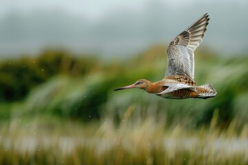 a image of a bird flying over a field of tall grass