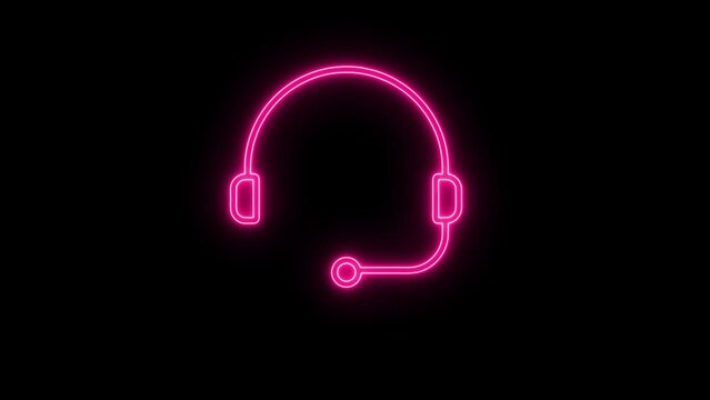  Beautyful neon headphone icon animation  on black background.