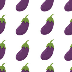 Seamless background with hand drawn vegetables. Flat purple eggplant. Vegetarian healthy food texture. Vegan, farm-raised, organic, detox.